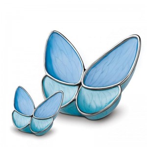 Brass Cremation Ashes Urn - Premium Quality – Butterfly with Wildlife Blue Wings